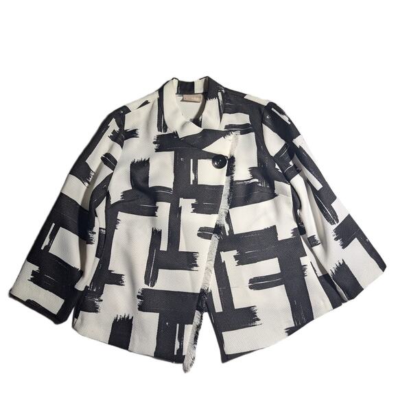 Chico's White Black Bold Geometric Print Single Button Casual Swing Jacket 1 M - Picture 1 of 4